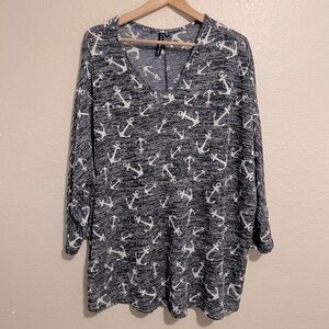 Casey Key Women’s Plus Size 3X Nautical V-neck 3/4 Length Sleeve Top Navy Blue